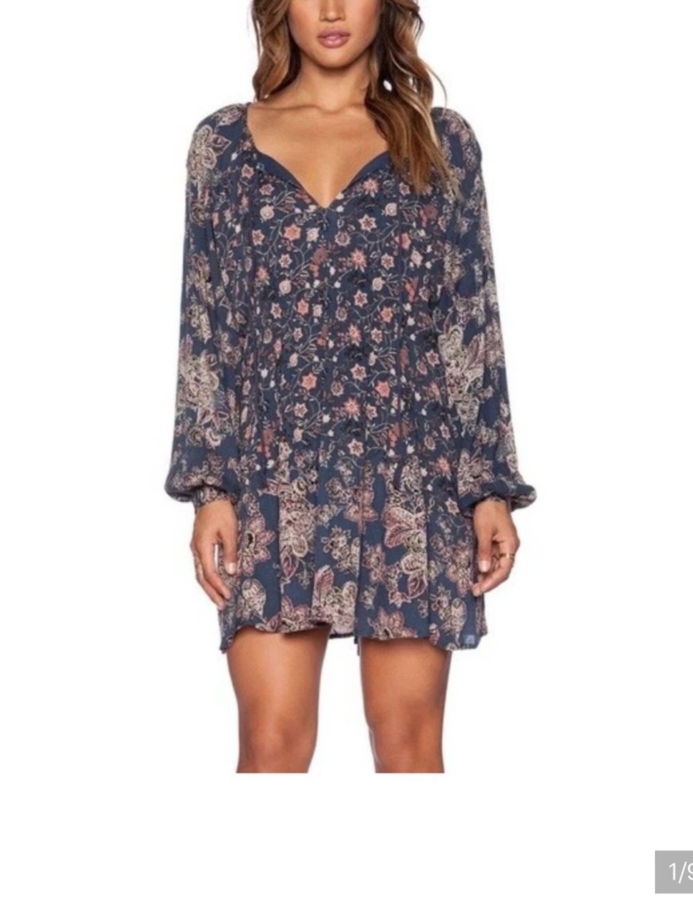 Free People Lucky Loosie Swing Dress Indigo Combo size Large